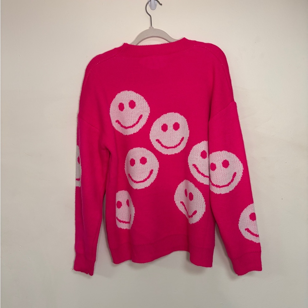 Oversized Sassy Shortcake Hot Pink Smiley Face Sweater - Size M - Picture 3 of 5